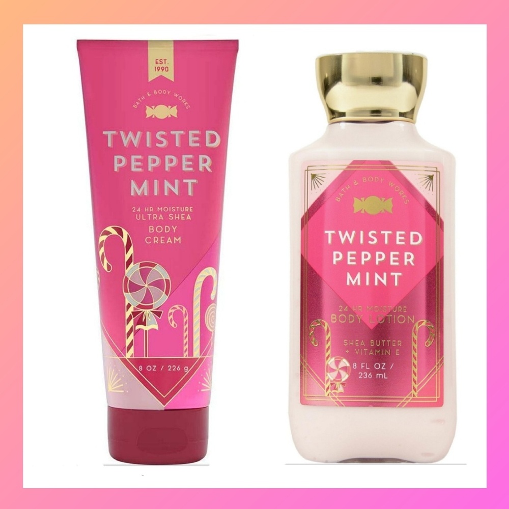 2! BATH WORKS TWISTED PEPPERMINT BODY CREAM LOTION